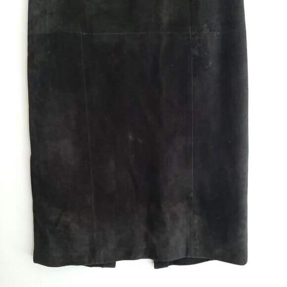 DANIER | 100% Genuine Suede Leather Maxi Long Length Skirt Back Slit Black Sz XS - Picture 3 of 16